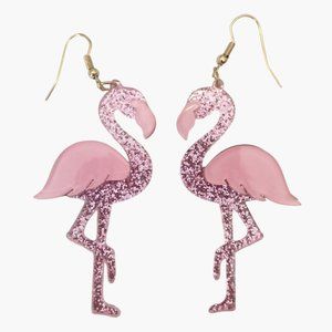 Pink Flamingo Earrings Glitter Hook Drop Dangle USA
